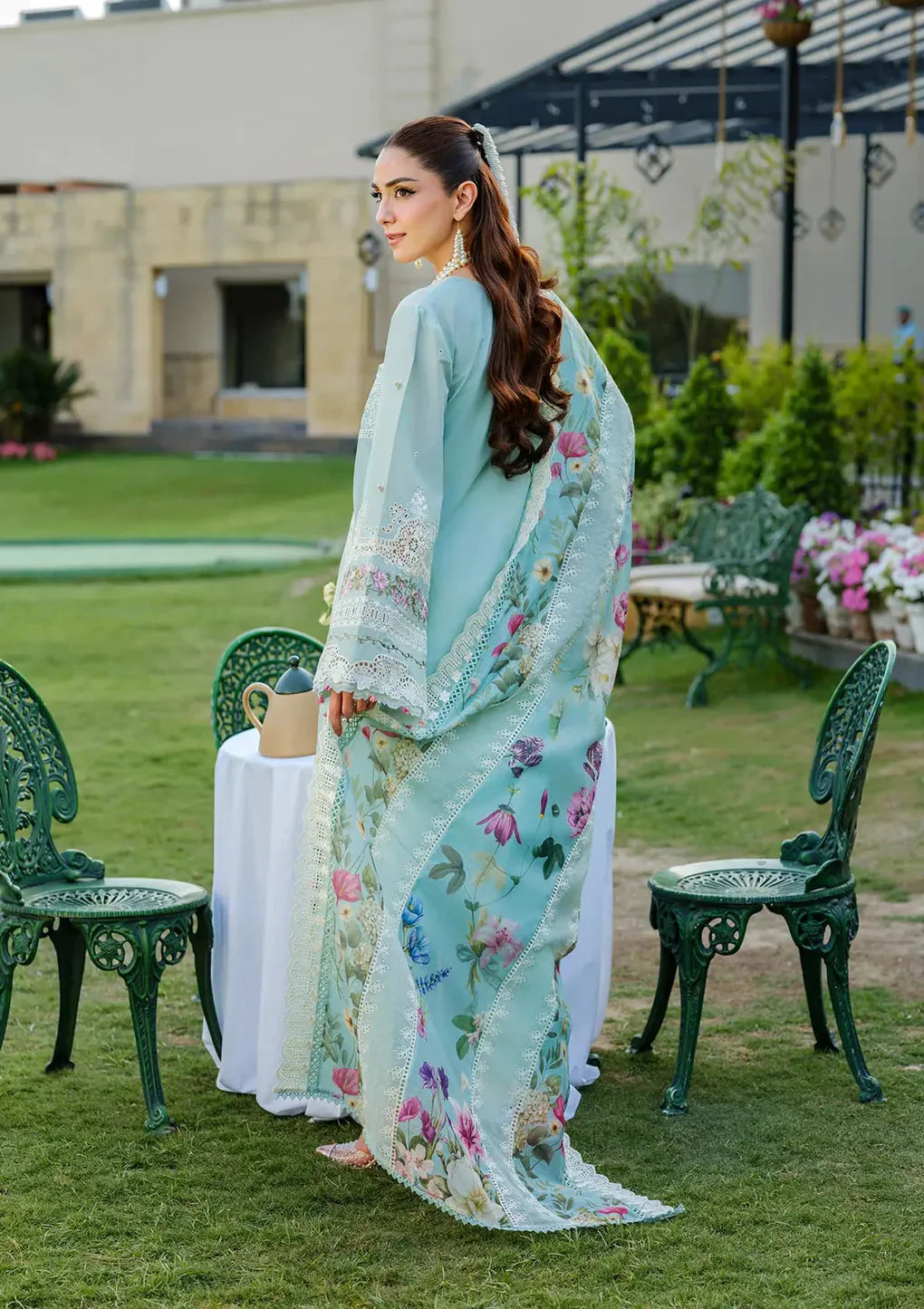Bloom Whisper Mint Chikenkari Lawn - SS5317