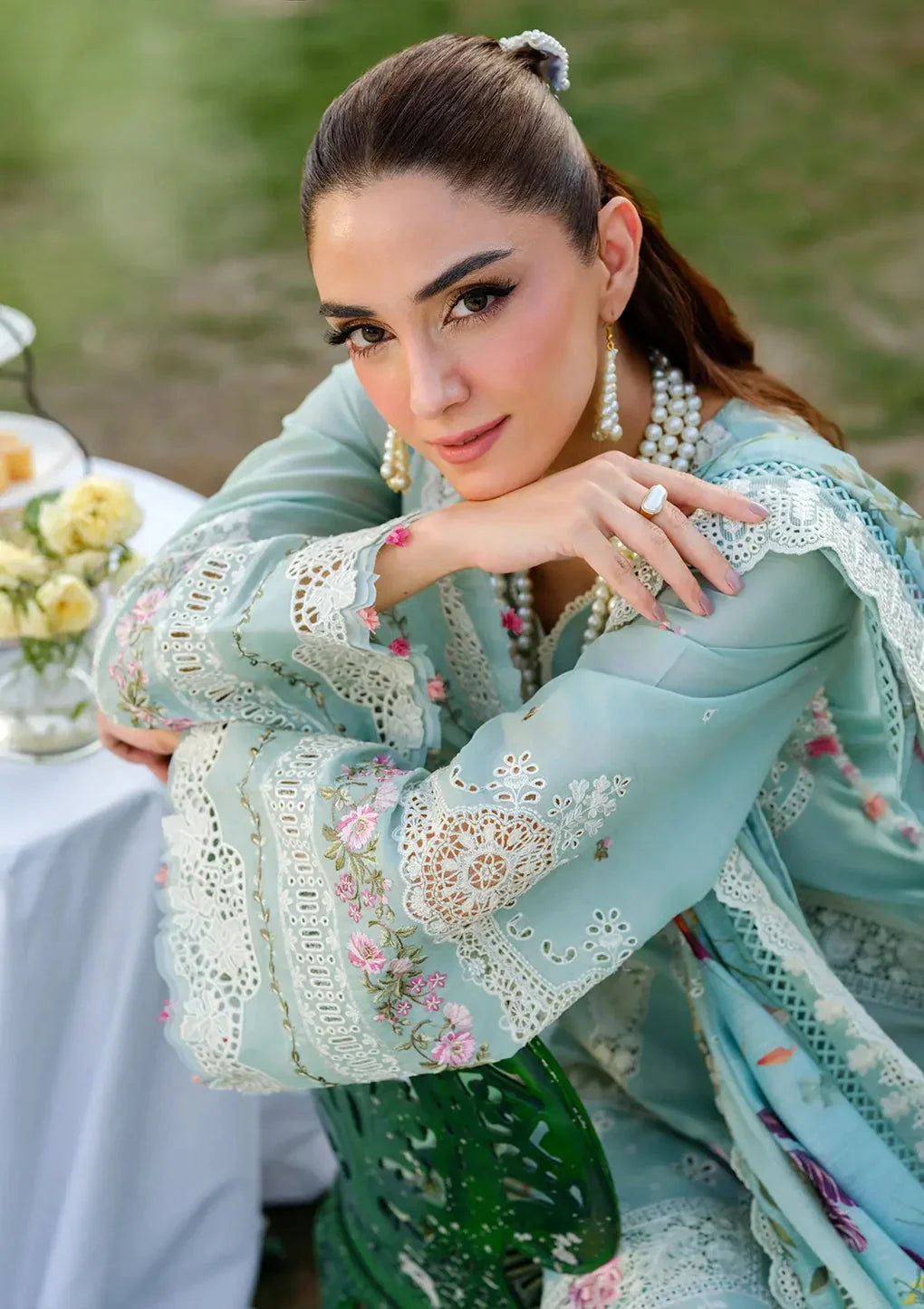 Bloom Whisper Mint Chikenkari Lawn - SS5317