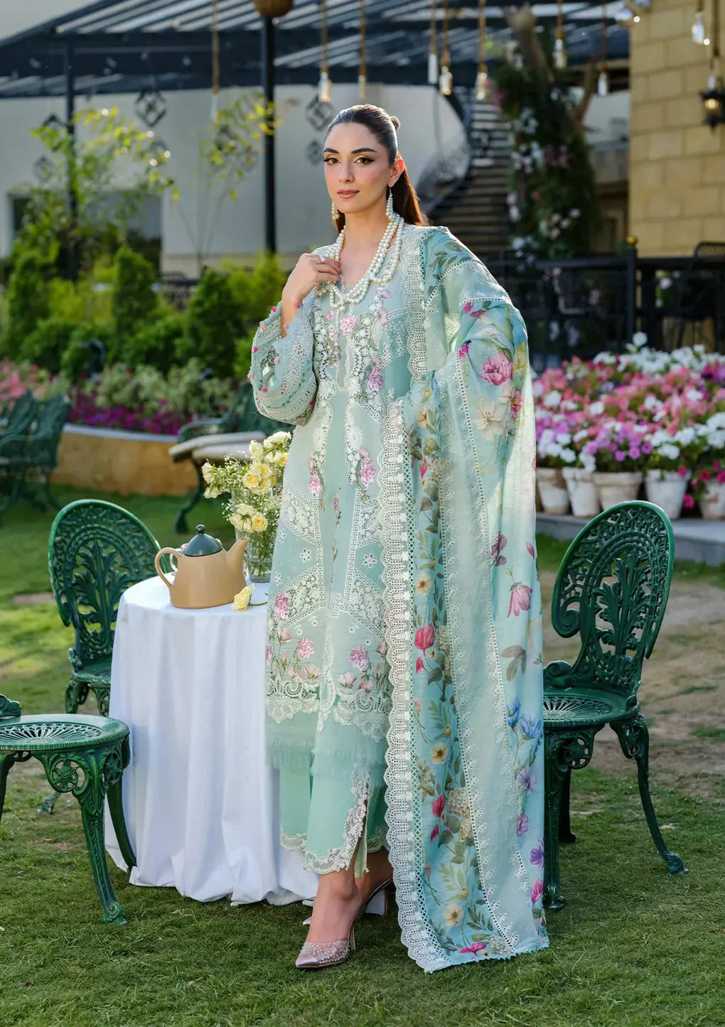 Bloom Whisper Mint Chikenkari Lawn - SS5317