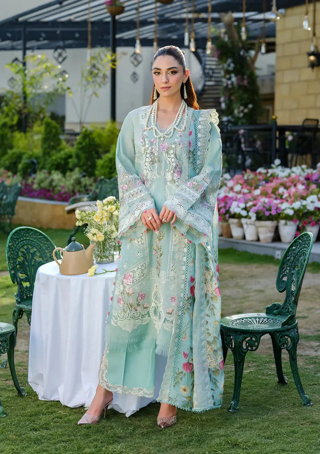 Bloom Whisper Mint Chikenkari Lawn - SS5317