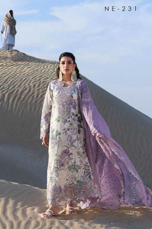 NUREH Lawn 3pc Unstitched Embroidered with Chiffon Dupatta