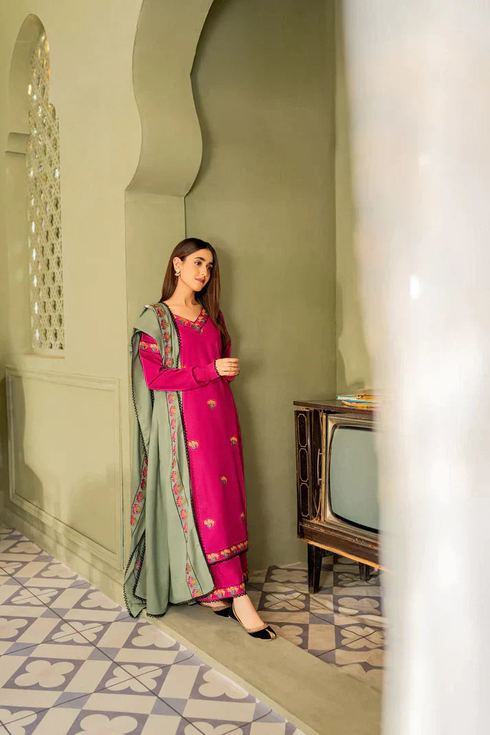 Dhanak 3PC Embroidered Shirt with Dhanak embroidered dupatta-619