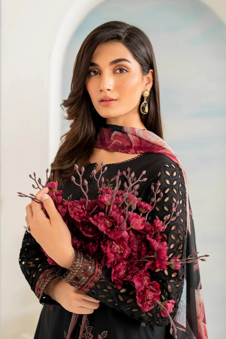 Dhanak-3PC Embroidered Shirt with Digital Printed Wool Shawl - ss6074