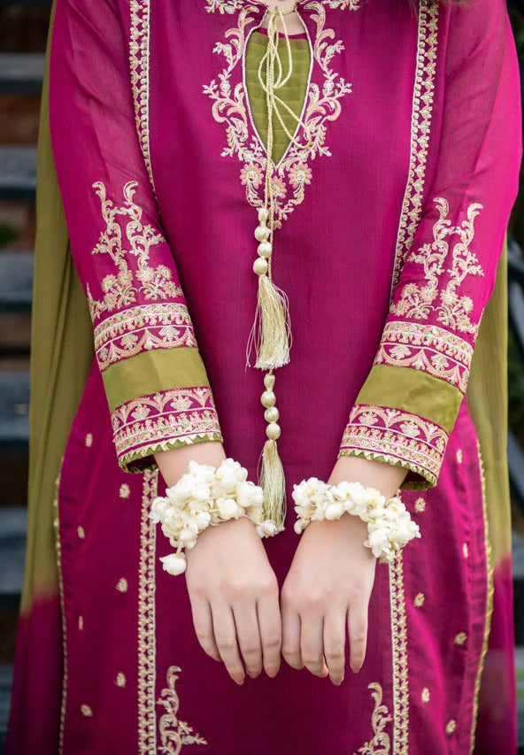 Linen-3PC Embroidered Shirt with Chiffon Tie-Dye Dupatta - ss1311