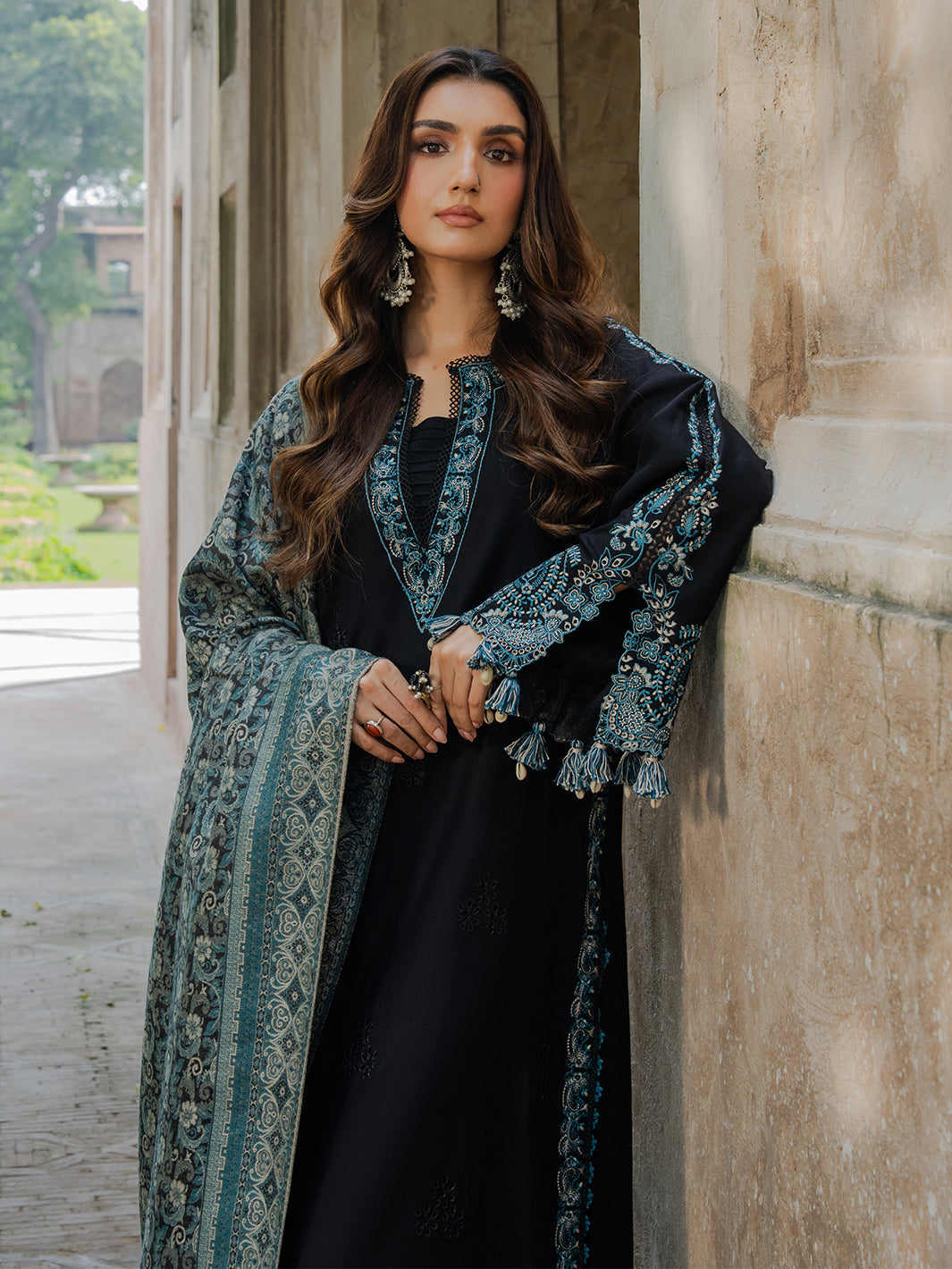Dhanak-3PC Embroidered Shirt with Digital Printed Wool Shawl - 3552