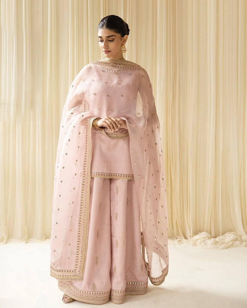 Dhanak 3PC Embroidered Shirt with Organza Sequins Dupatta – ZC3342