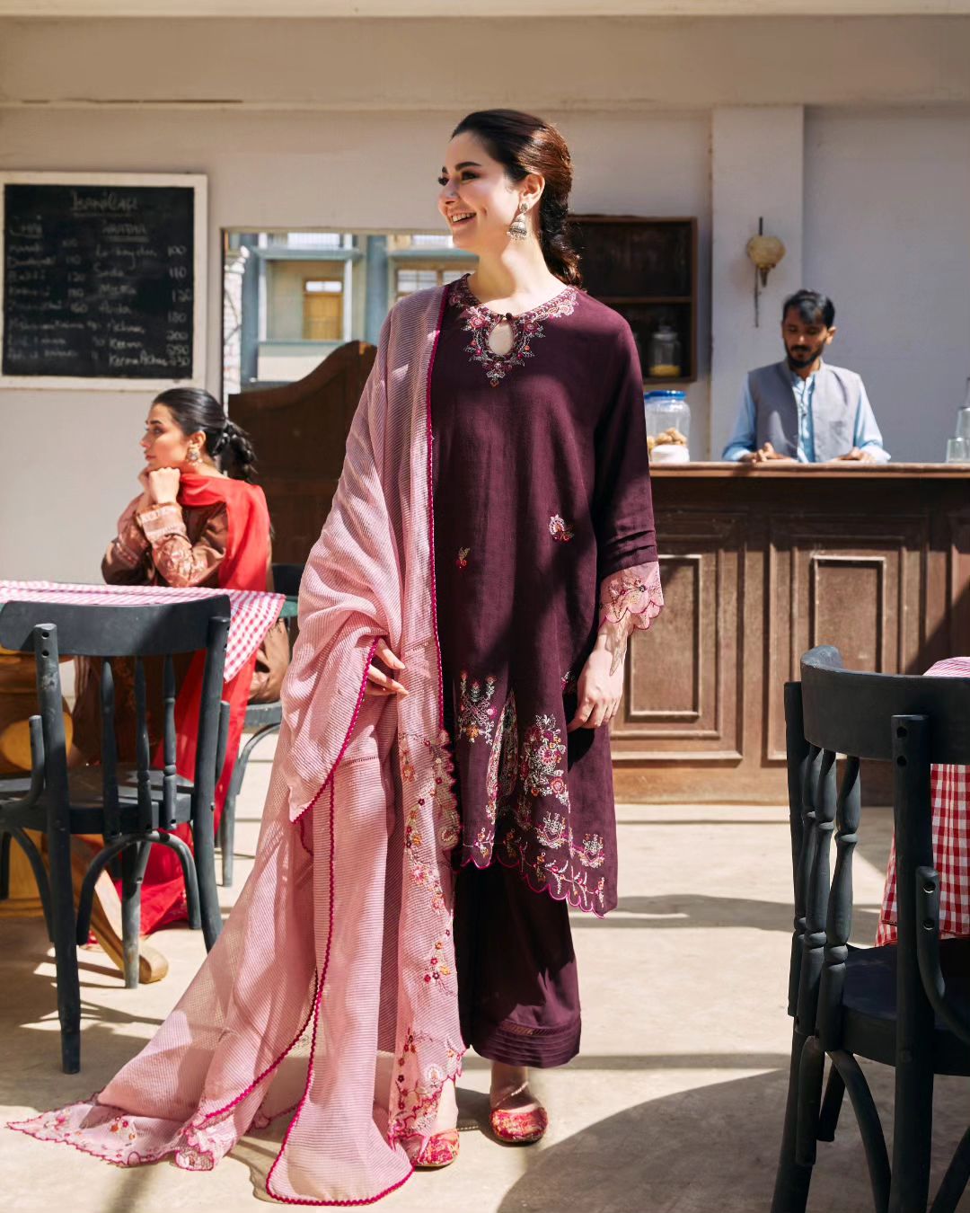 Dhanak 3PC Embroidered Shirt with Organza Embroidered Dupatta – ZC3420
