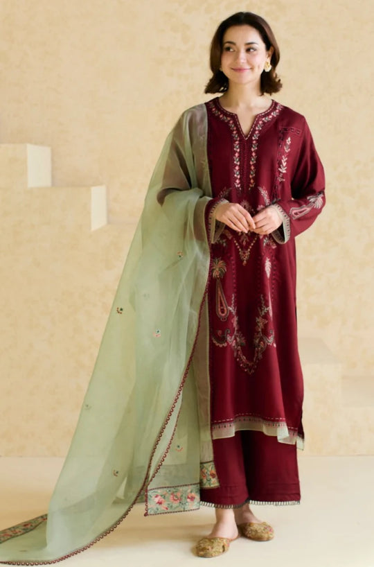 Lawn 3PC Embroidered Shirt with Organza Embroidered Dupatta – ZC1425