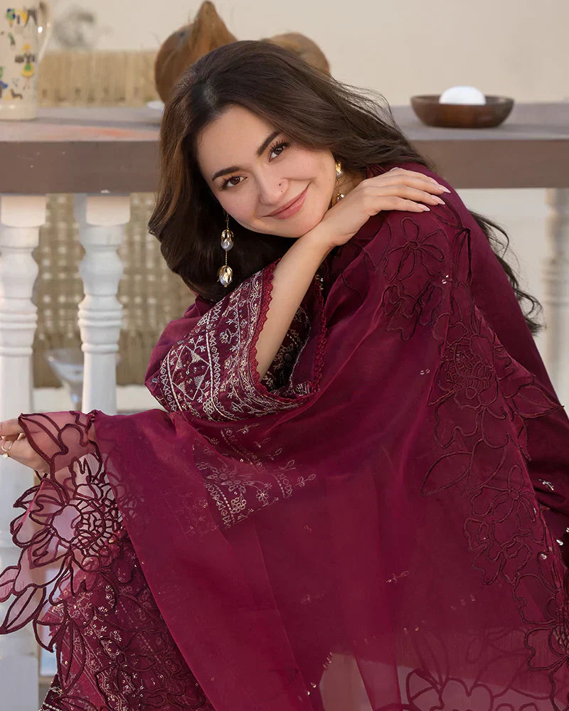 Dhanak-3PC Embroidered Shirt with Organza Embroidered Dupatta- 3285