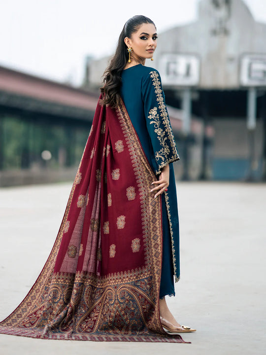 Dhanak-3PC Embroidered Shirt with Digital Printed Wool Shawl -262