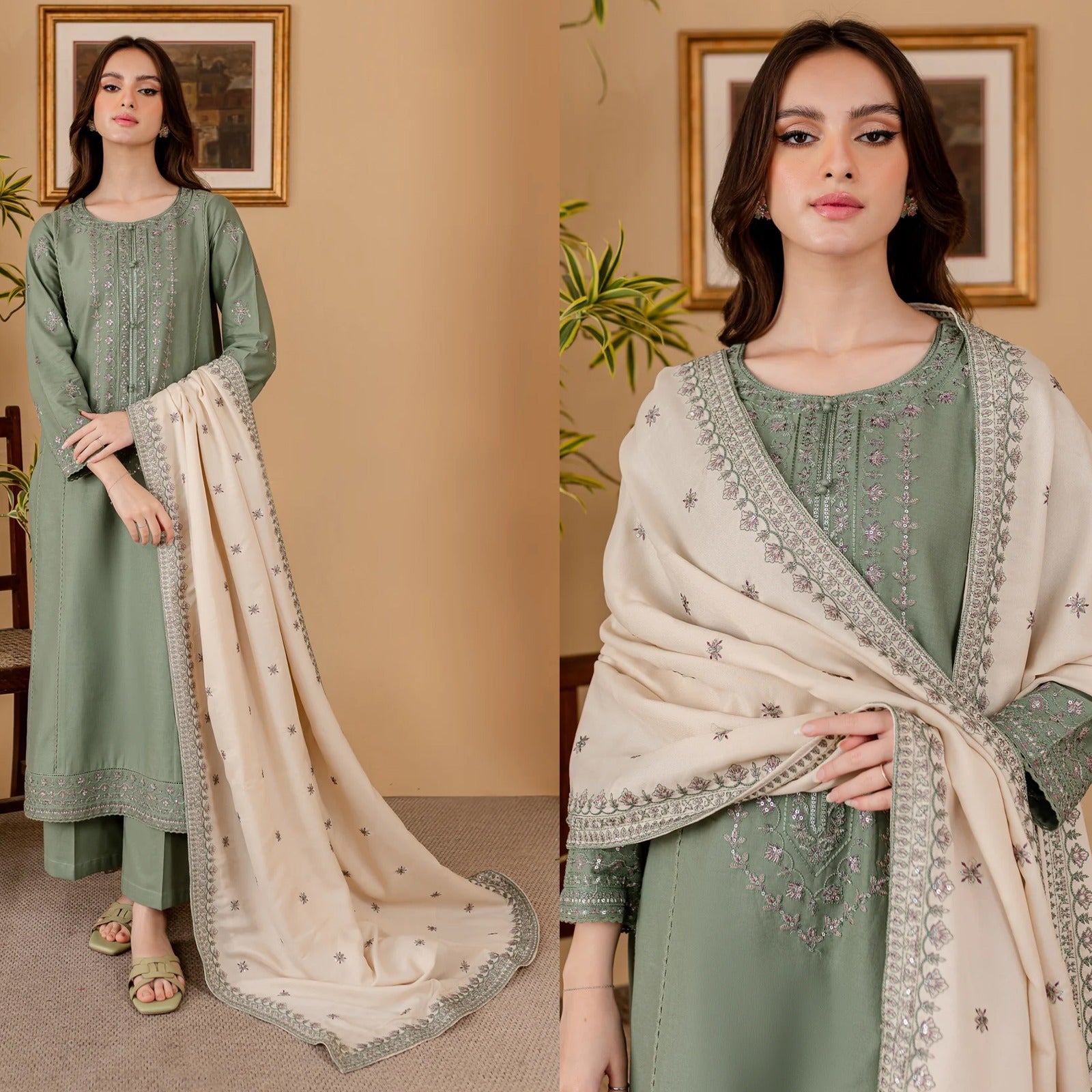 Batik Luxe 3PC Dhanak Embroidered Dress with Embroidered Dupatta – ZC1318