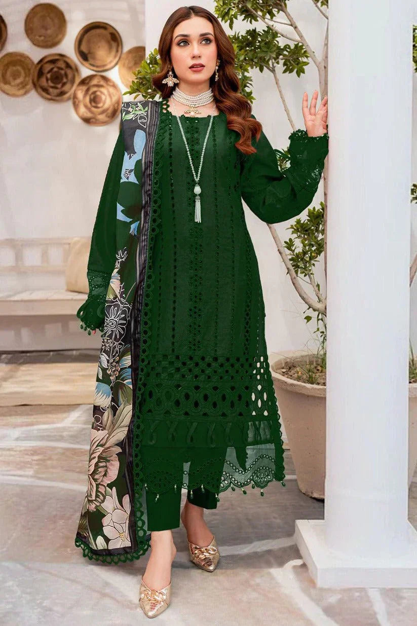 Dhanak 3PC Embroidered Shirt with Digital Printed Wool Shawl – ZC3159