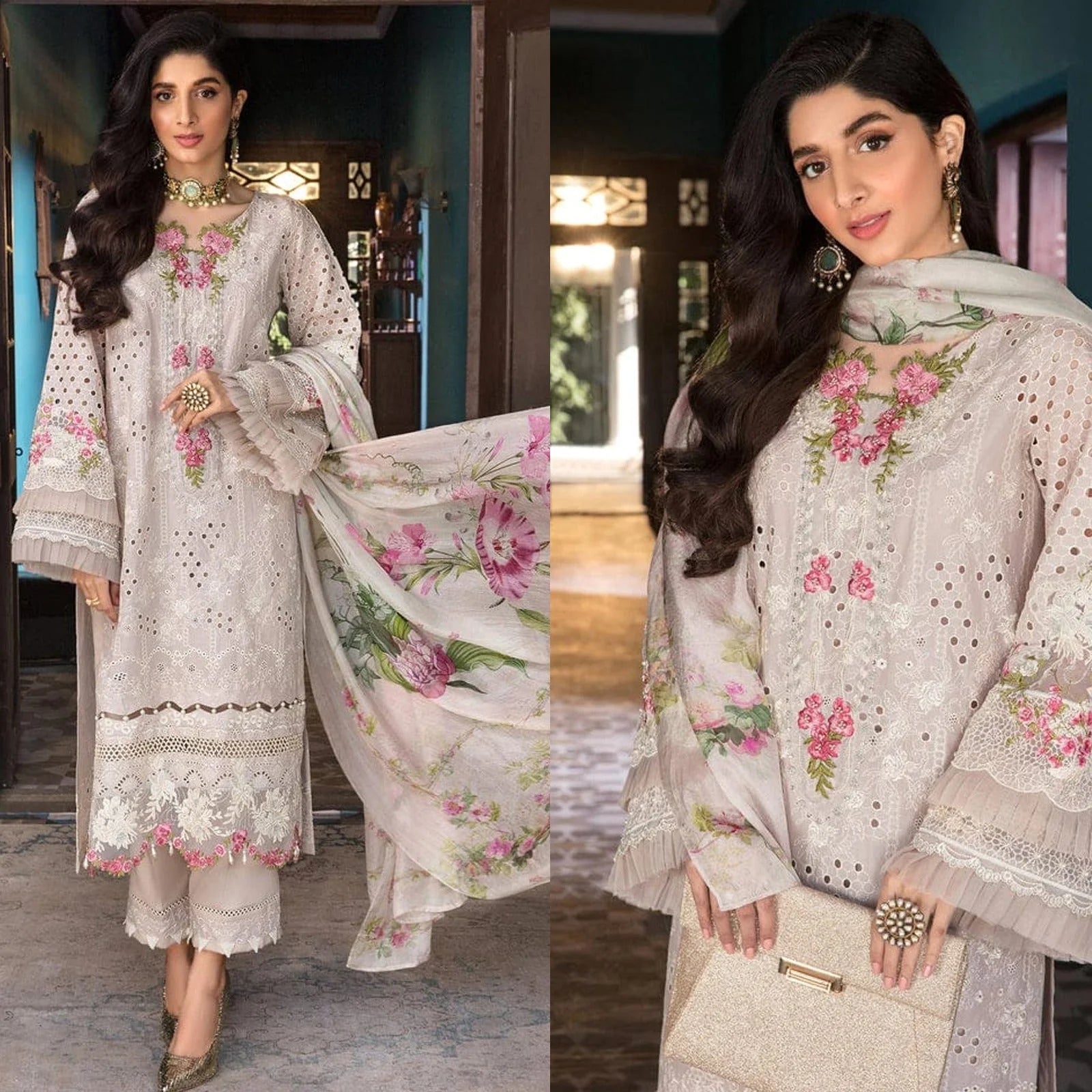 Lawn-3PC Chikankari Embroidered With Digital Printed Dupatta-SS1056