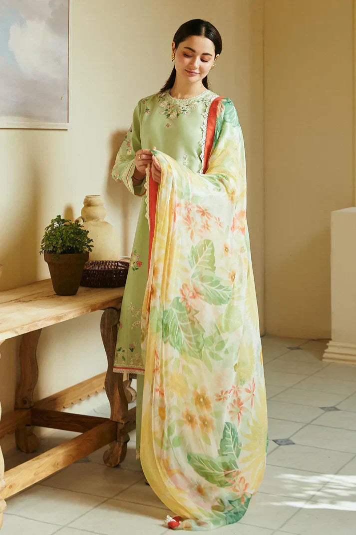 Dhanak 3PC Embroidered Shirt with Digital Printed Wool Shawl – ZC3238