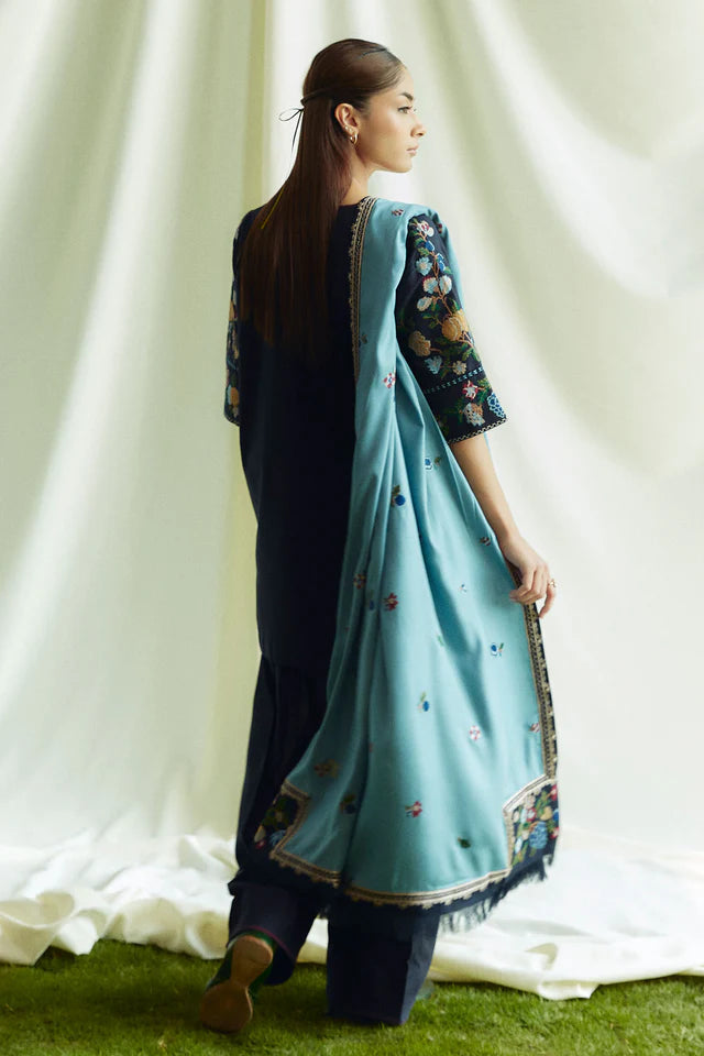 Zara Shahjahan 3PC Dhanak Embroidered Shirt with Digital Printed Shawl – ZC281