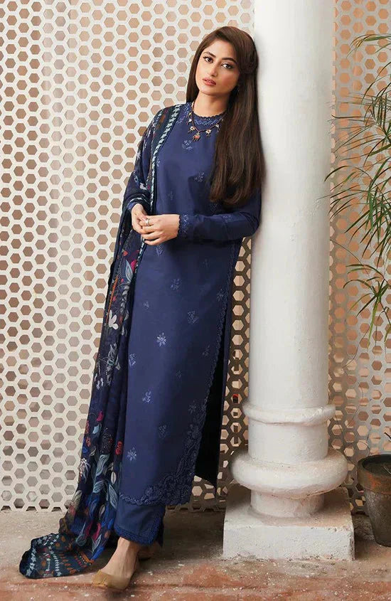 SERAN 3PC Dhanak Embroidered Shirt with Printed Wool Shawl – ZC666