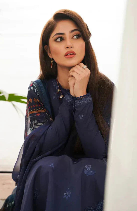 SERAN 3PC Dhanak Embroidered Shirt with Printed Wool Shawl – ZC666