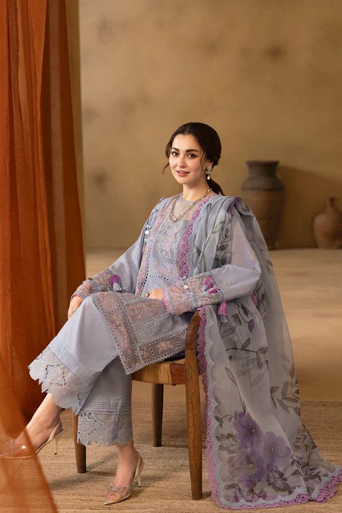 Lawn-3PC Chikakari Embroidered Shirt With Organza Printed Dupatta-SS5172