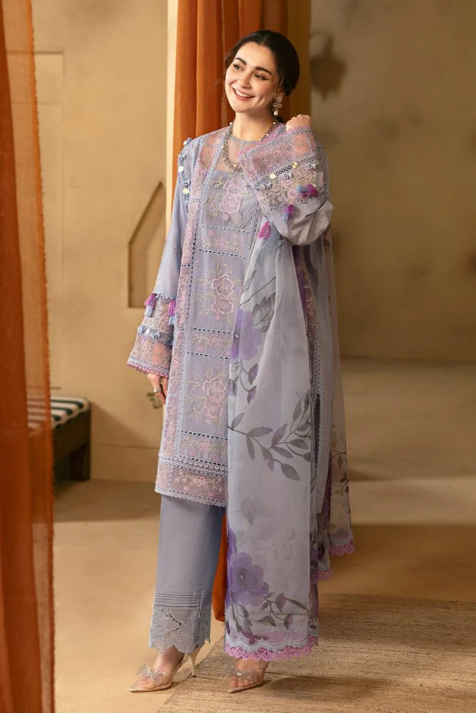 Lawn-3PC Chikakari Embroidered Shirt With Organza Printed Dupatta-SS5172