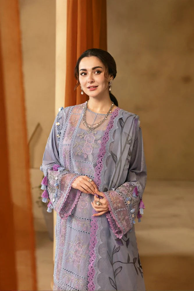 Lawn-3PC Chikakari Embroidered Shirt With Organza Printed Dupatta-SS5172