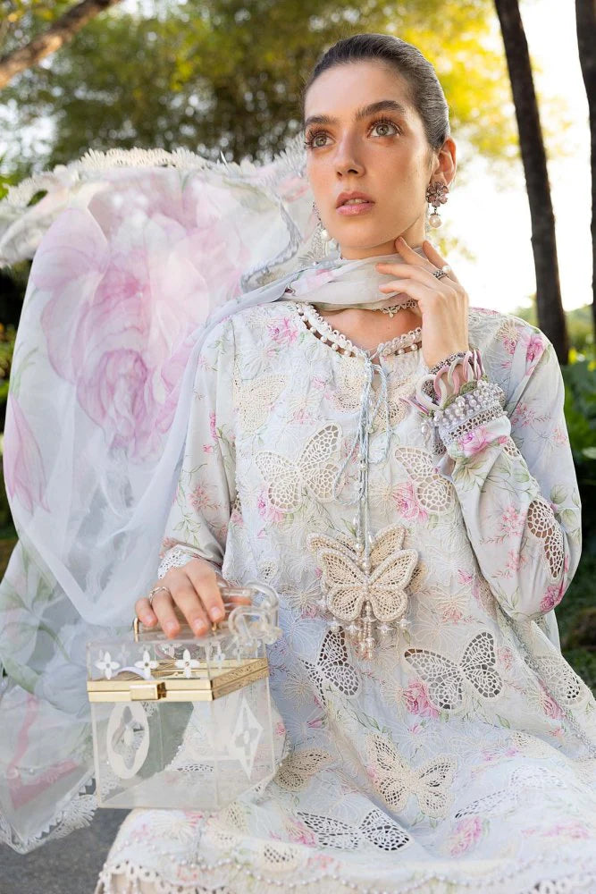 Lawn-3PC Chikankari Embroidered Shirt With Digital Printed Chiffon Dupatta-SS4021
