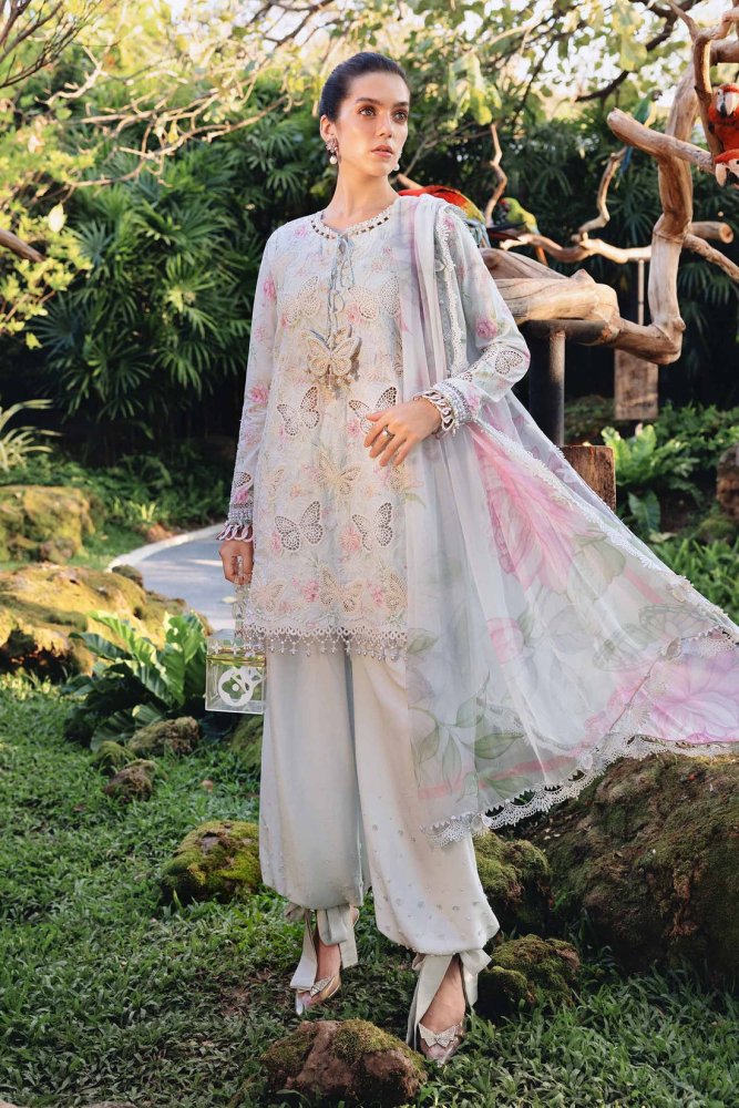 Lawn-3PC Chikankari Embroidered Shirt With Digital Printed Chiffon Dupatta-SS4021