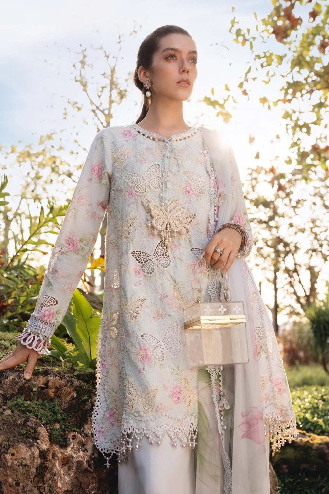 Lawn-3PC Chikankari Embroidered Shirt With Digital Printed Chiffon Dupatta-SS4021