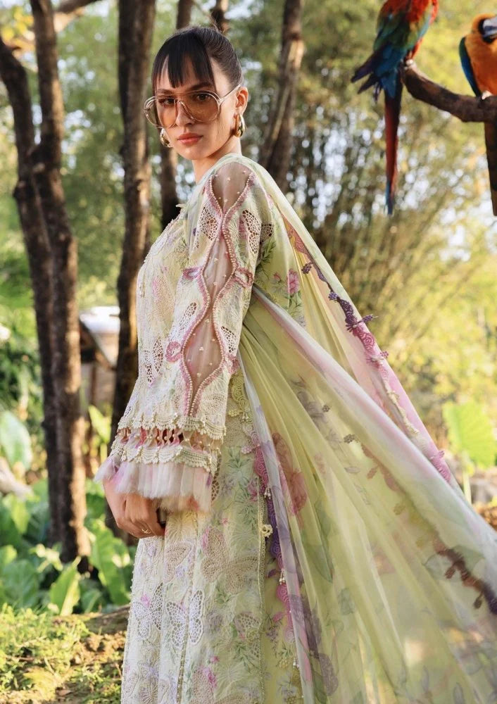 Lawn-3PC Chikankari Embroidered Shirt With Digital Printed Chiffon Dupatta-SS4022