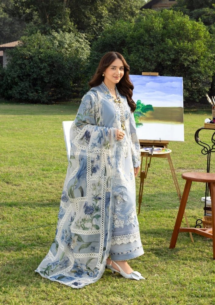 Lawn-3PC Chikankari Embroidered Shirt With Embroidered Jacquard Dupatta-SS5223
