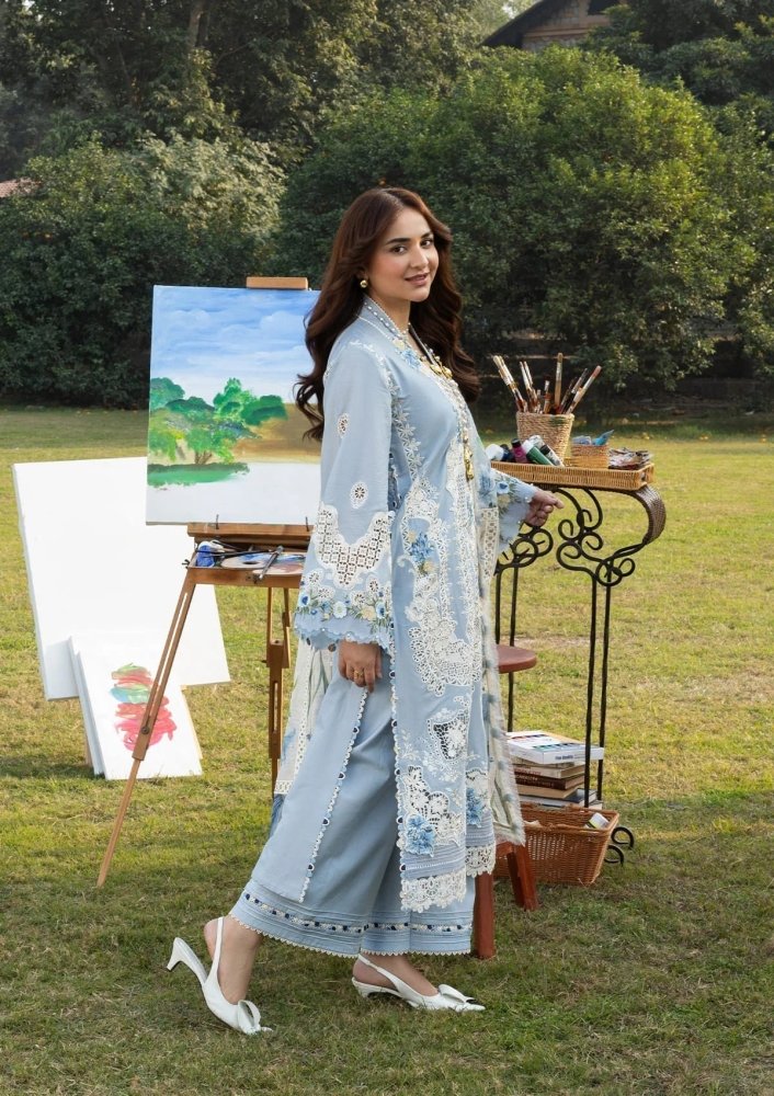 Lawn-3PC Chikankari Embroidered Shirt With Embroidered Jacquard Dupatta-SS5223