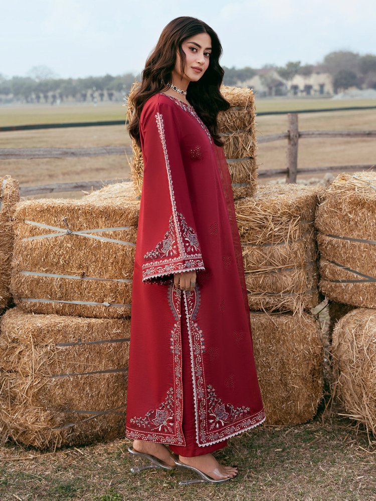 Lawn-3PC Chikankari Embroidered Shirt With Khadi Net Embroidered Dupatta-SS5268