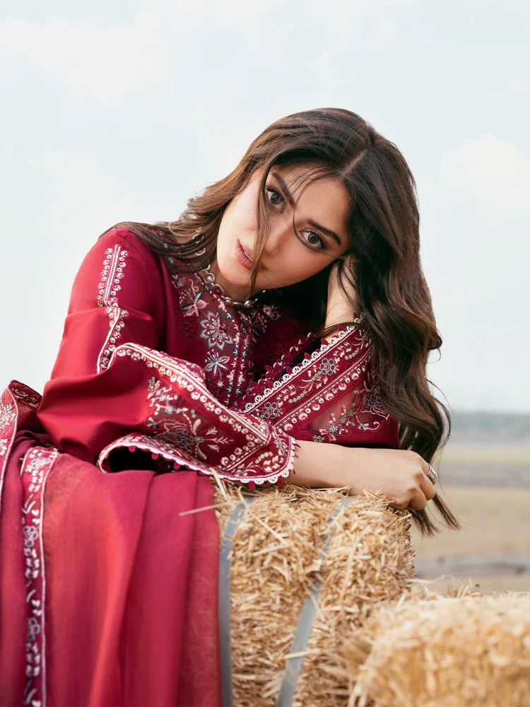 Lawn-3PC Chikankari Embroidered Shirt With Khadi Net Embroidered Dupatta-SS5268