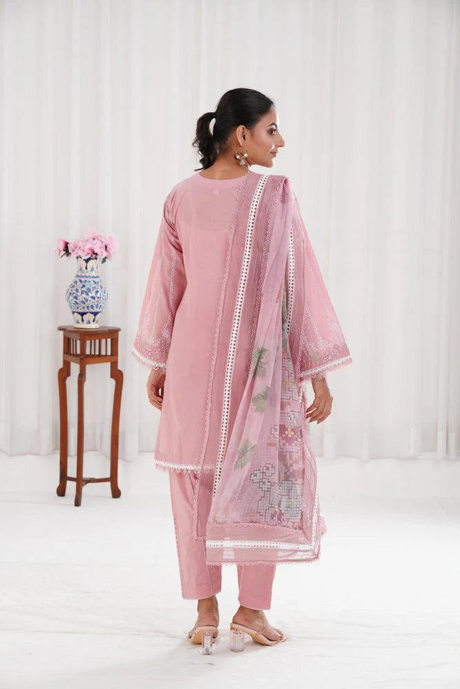 Lawn-3PC Chikankari Embroidered With Digital Printed Jacquard Dupatta-SS5159