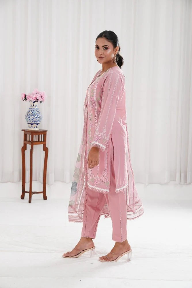 Lawn-3PC Chikankari Embroidered With Digital Printed Jacquard Dupatta-SS5159