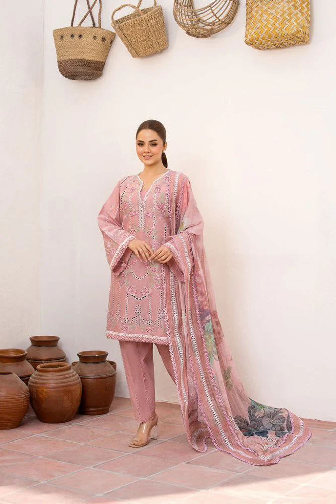 Lawn-3PC Chikankari Embroidered With Digital Printed Jacquard Dupatta-SS5159