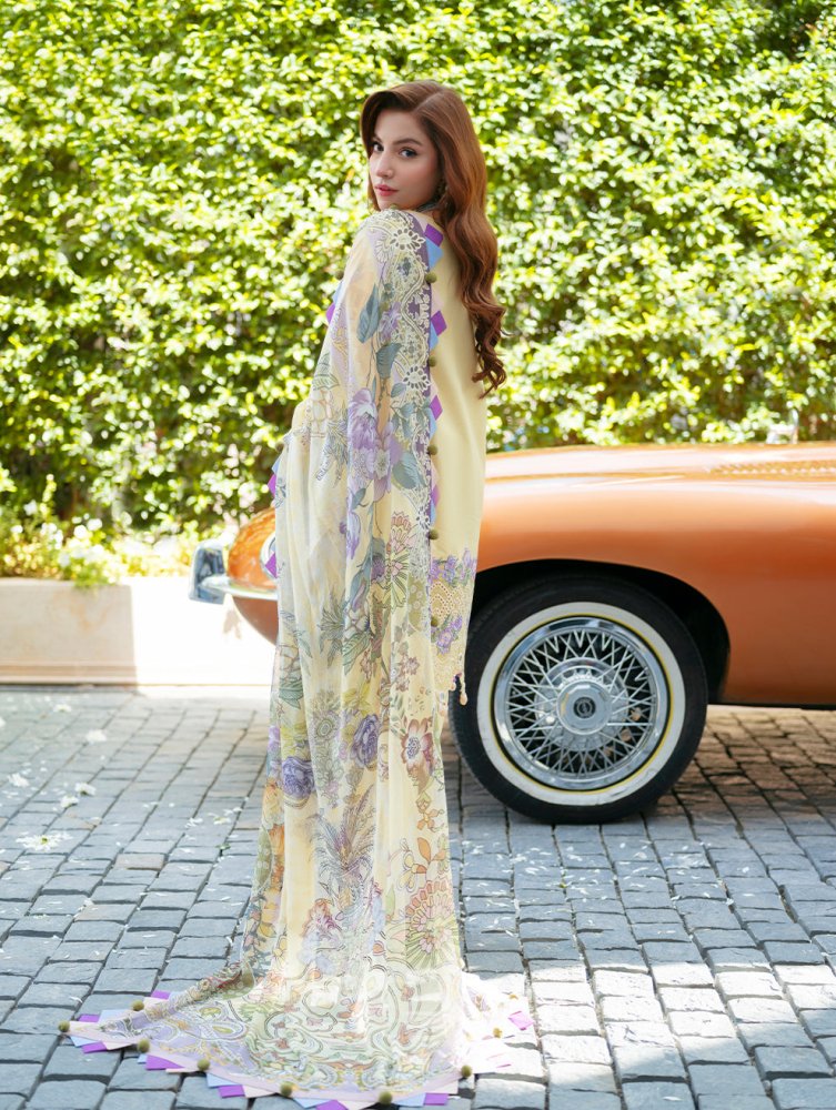 Lawn-3PC Chikankari Embroidered With Digital Printed Jacquard Dupatta-SS5239