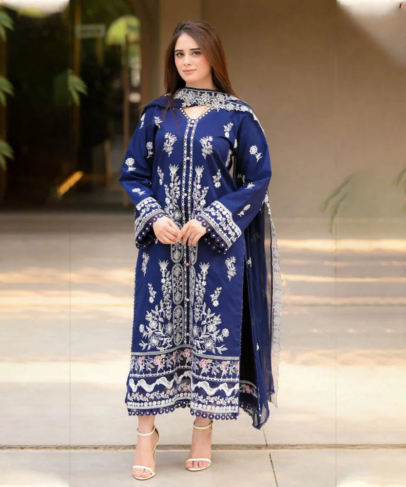 Lawn-3PC Embroidered Shirt with Chiffon Embroidered Dupatta-SS5061