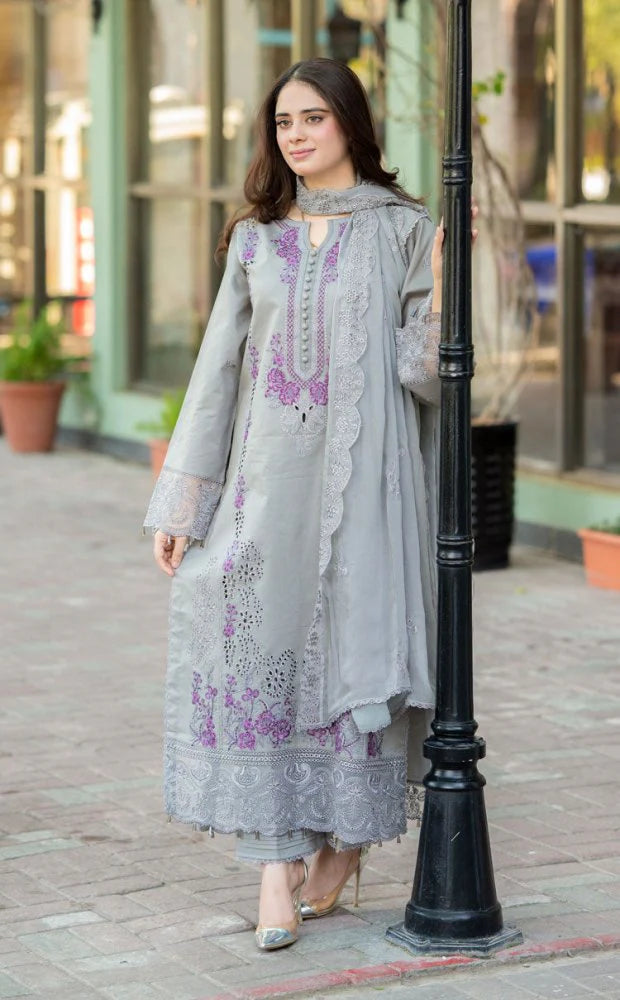 Lawn-3PC Embroidered Shirt with Chiffon Embroidered Dupatta-SS5155