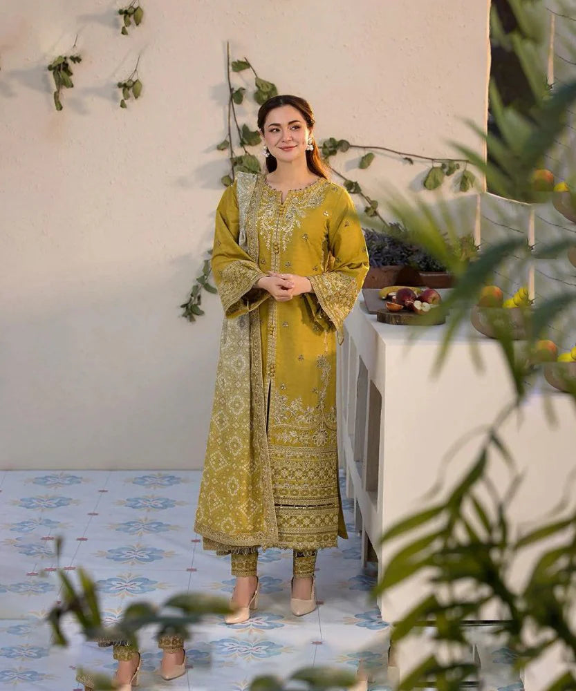 Lawn-3PC Embroidered Shirt with Digital Printed Jacquard Dupatta - SS1324