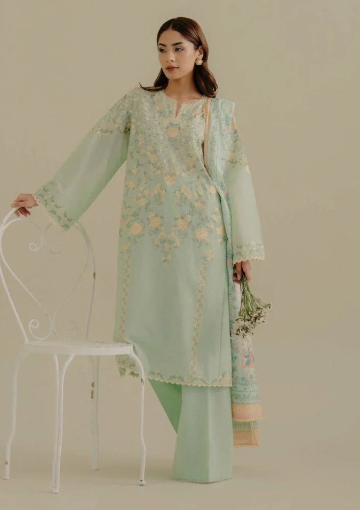 Lawn-3PC Embroidered Shirt with Digital Printed Jacquard Dupatta-SS1395