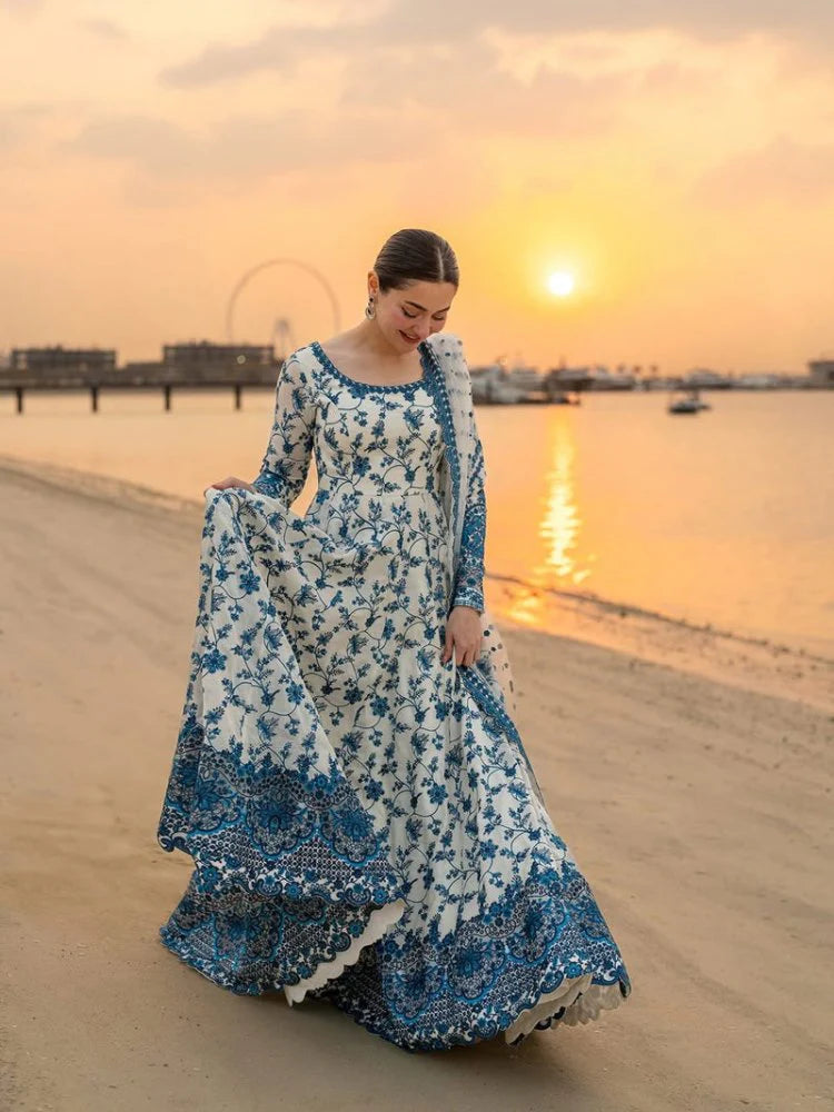 Lawn-3PC Embroidered Shirt With Khadi Net Embroidered Dupatta-SS5276