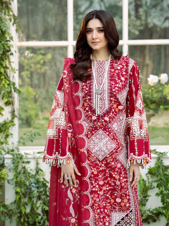 Lawn-3PC Embroidered Shirt With Khadi Net Embroidered Dupatta-5290