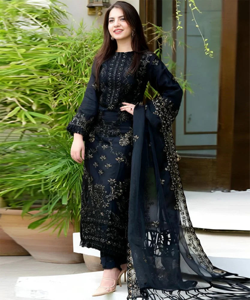 Lawn 3PC Embroidered Shirt with Organza Embroidered Dupatta- SS5012
