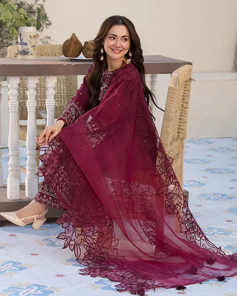 Lawn-3PC Embroidered Shirt with Organza Embroidered Dupatta- SS5065