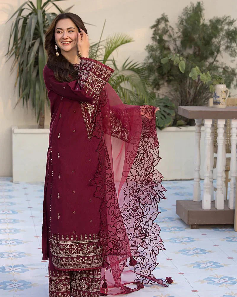 Lawn-3PC Embroidered Shirt with Organza Embroidered Dupatta- SS5065