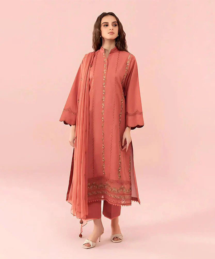 Lawn 3PC Embroidered with Chiffon Embroidered Dupatta-SS5034