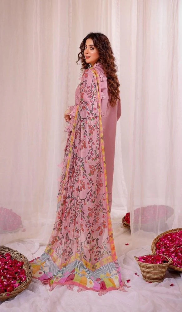 Lawn 3PC Embroidered With Digital Printed Jacquard Dupatta - SS5125