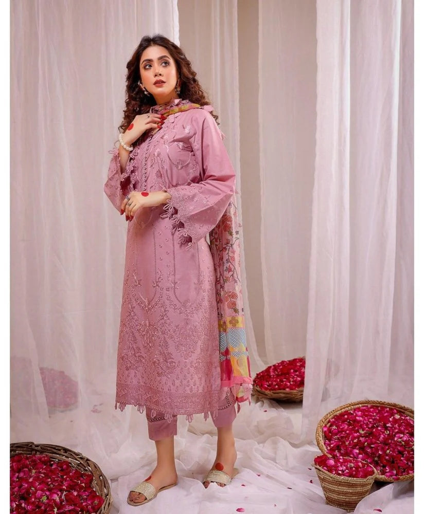 Lawn 3PC Embroidered With Digital Printed Jacquard Dupatta - SS5125