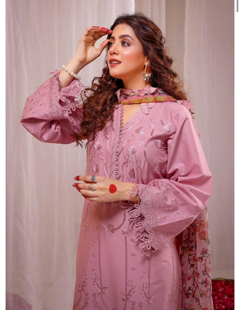 Lawn 3PC Embroidered With Digital Printed Jacquard Dupatta - SS5125