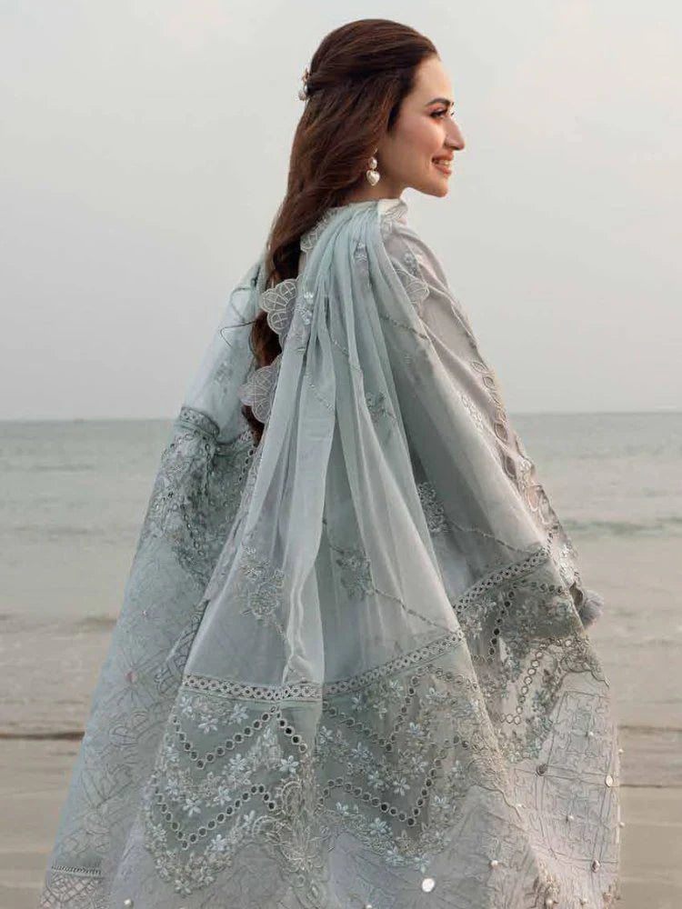 Lawn-3PC Laser Cut Embroidered Shirt With Khadi Net Embroidered Dupatta-SS5401